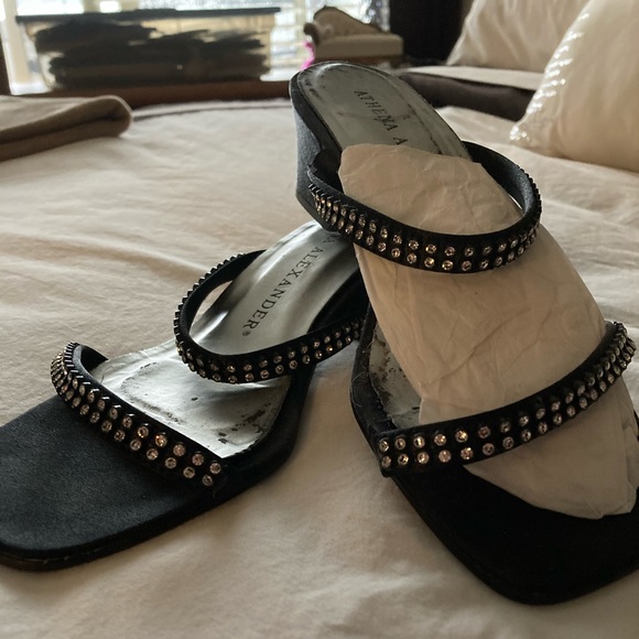 Black satin and rhinestone slipper sandals - Picture 3 of 4